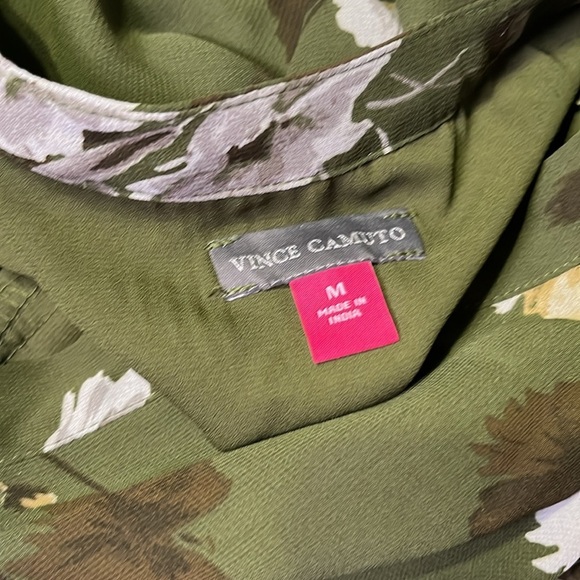 Vince Camuto olive floral print lined long sleeve dress with semi-sheer sleeves - Picture 7 of 9